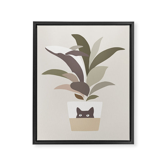 Cat and Plant 29: A Leaf of Whale Framed Canvas Print Gallery Image 1