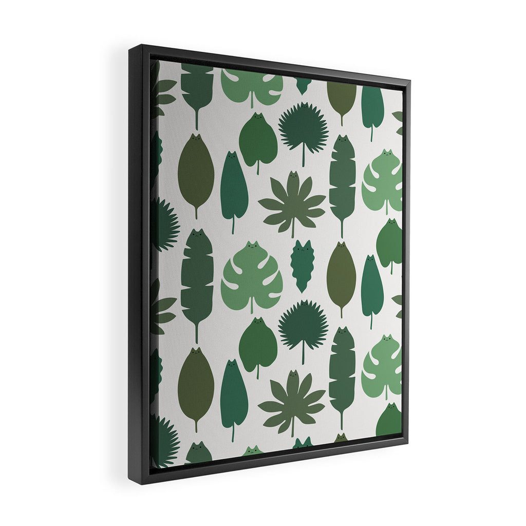Cat and Plant 39 pattern Framed Canvas Print Gallery Image 2