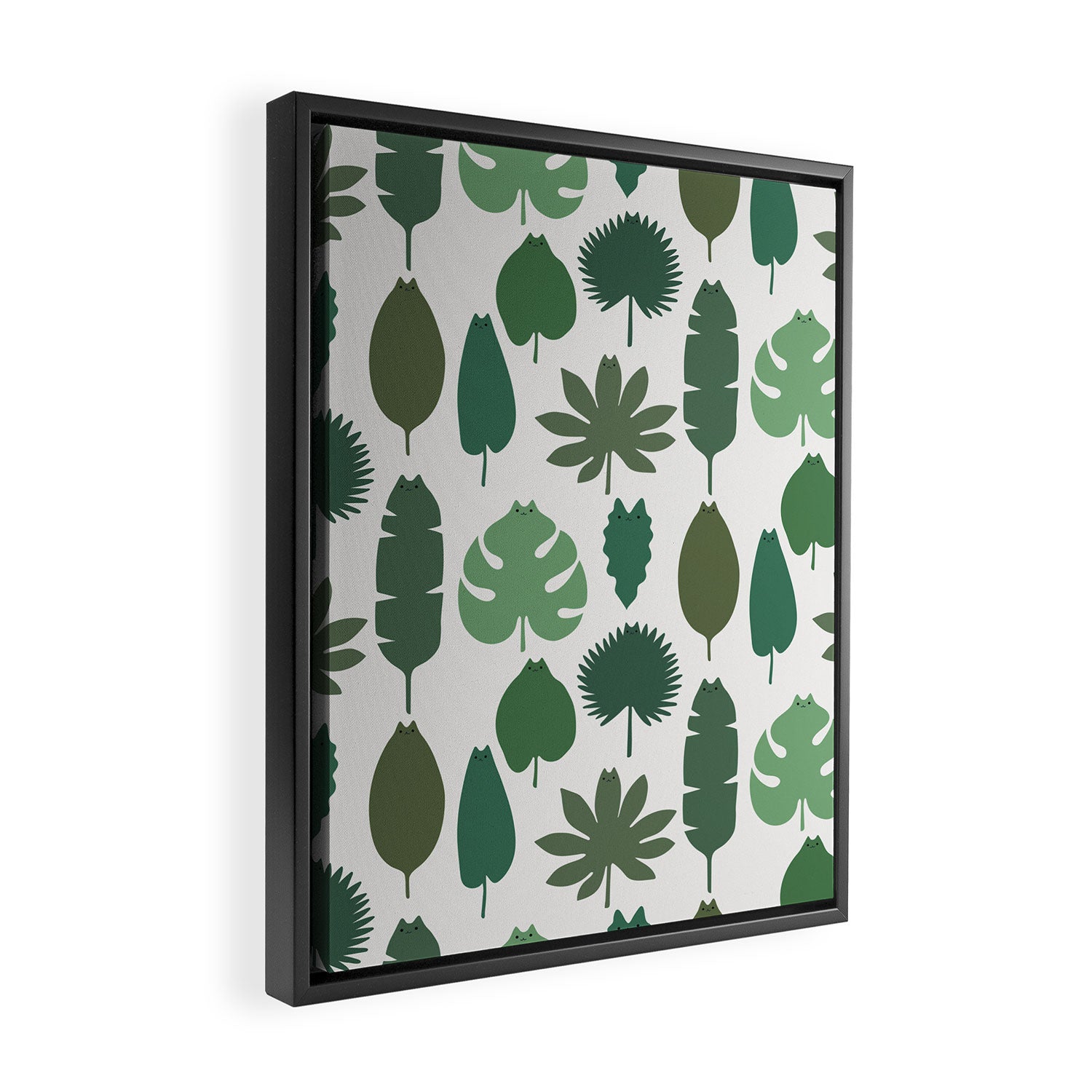 Cat and Plant 39 pattern Framed Canvas Print Gallery Image 2