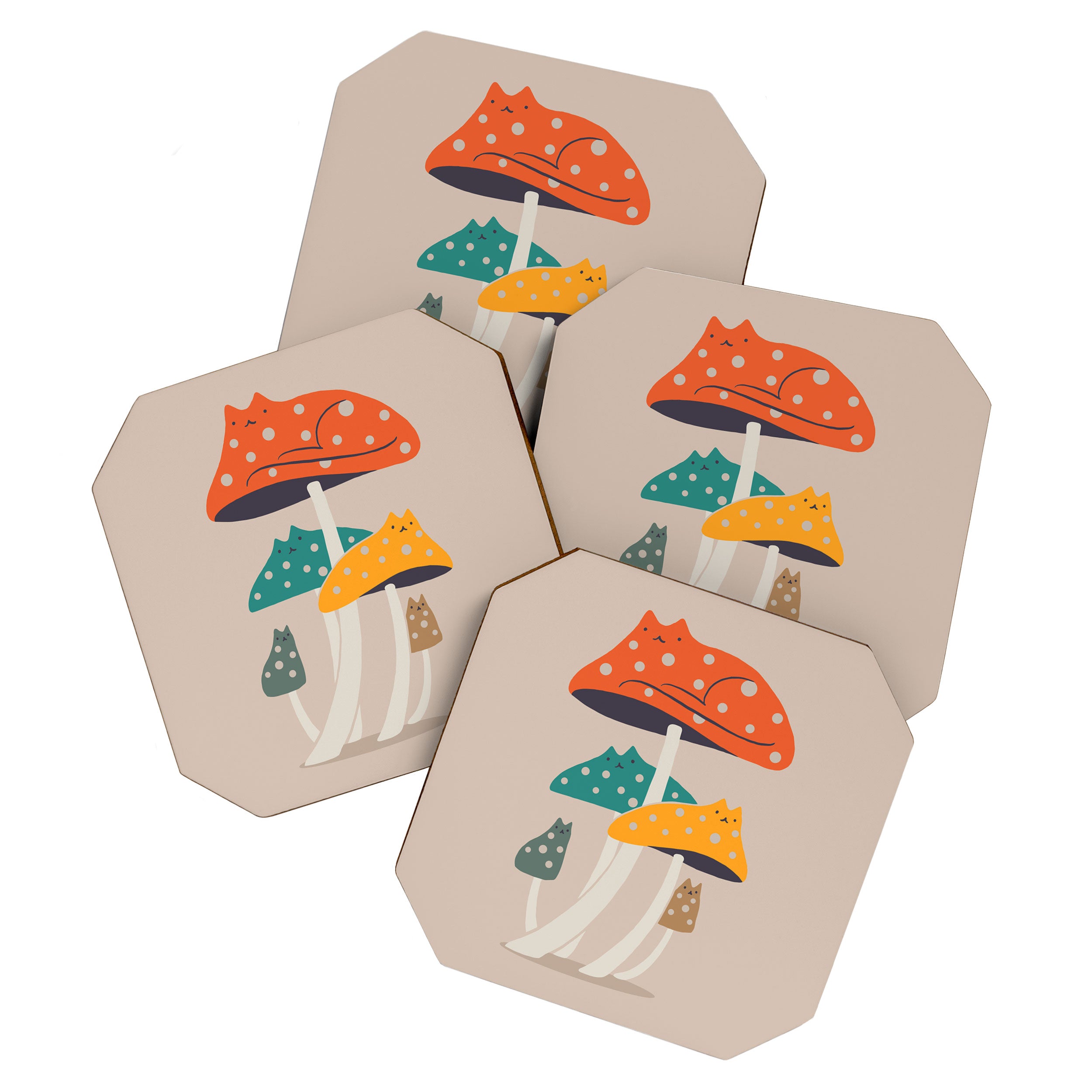 Cat and Plant 47: Mushroom Cats Coaster Gallery Image 1