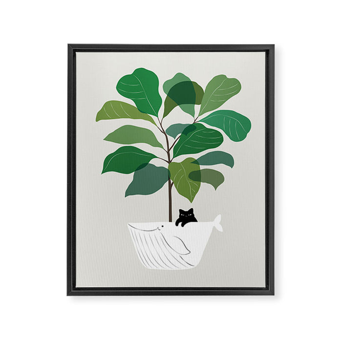 Cat and Plant 73: I got a Whale! Framed Canvas Print Gallery Image 1