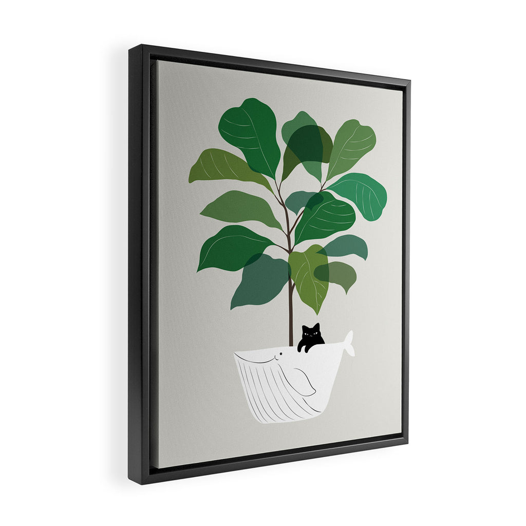 Cat and Plant 73: I got a Whale! Framed Canvas Print Gallery Image 2