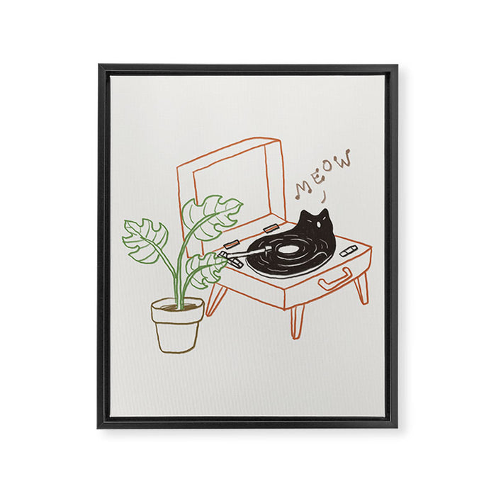 Cat and Plant 78: Vinyl Cat Framed Canvas Print Gallery Image 1