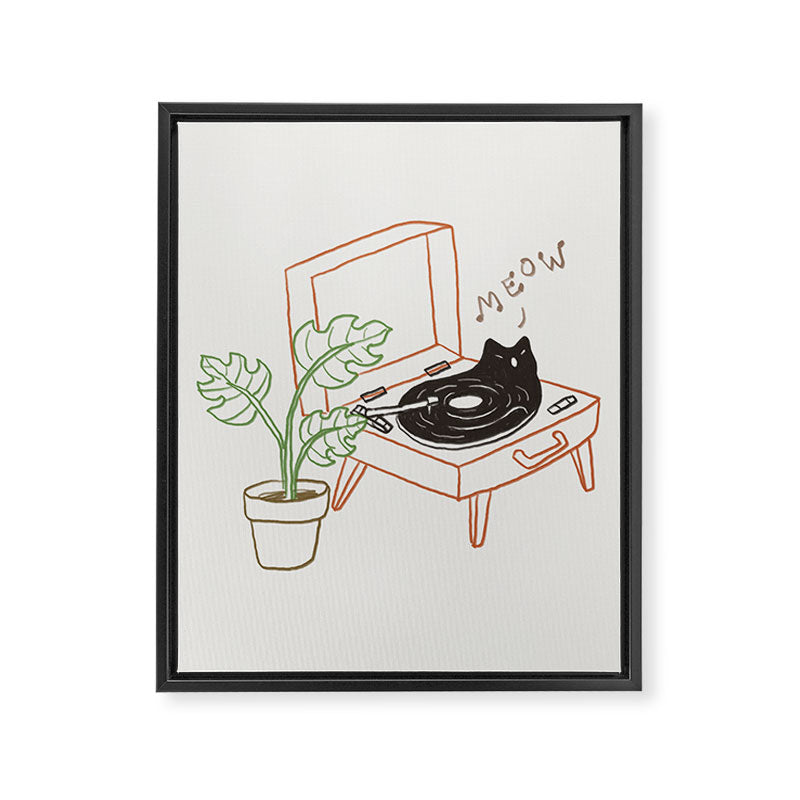 Cat and Plant 78: Vinyl Cat Framed Canvas Print Gallery Image 8