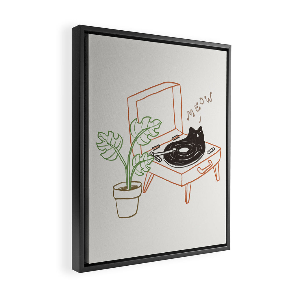 Cat and Plant 78: Vinyl Cat Framed Canvas Print Gallery Image 2