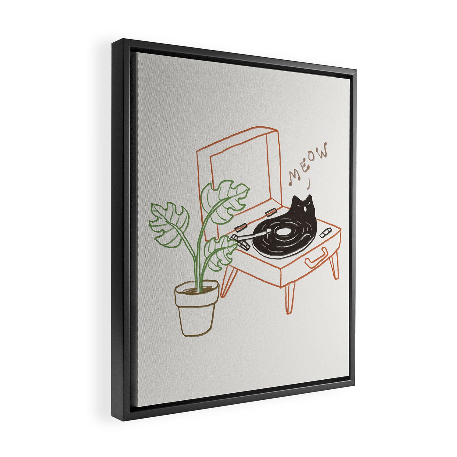 Cat and Plant 78: Vinyl Cat Framed Canvas Print Gallery Image 2