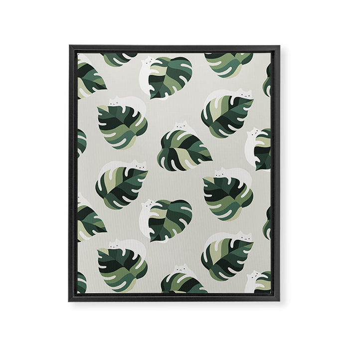 Cat and Plant Pattern 3 Framed Canvas Print Gallery Image 1