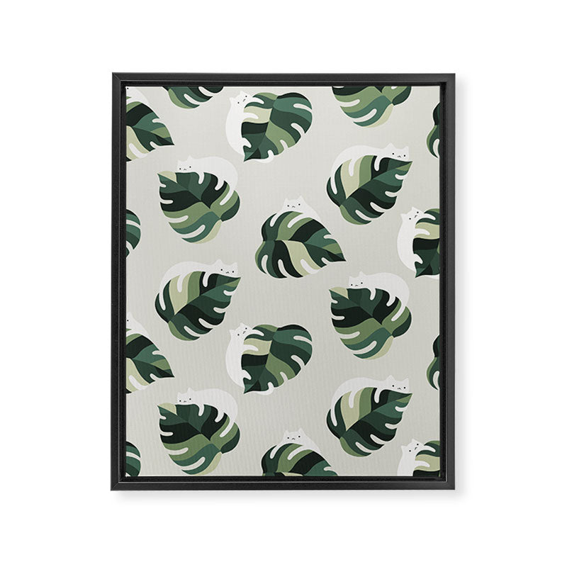 Cat and Plant Pattern 3 Framed Canvas Print Gallery Image 6