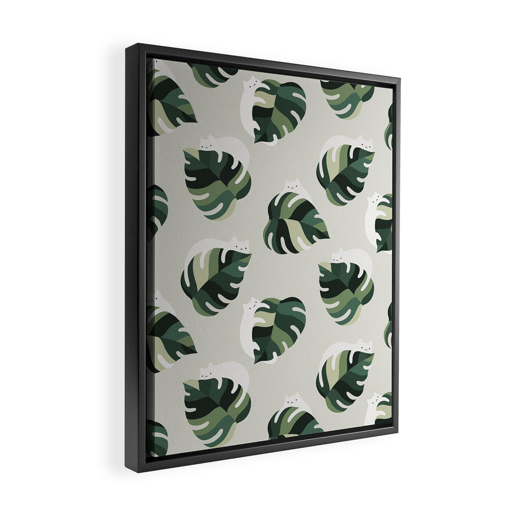 Cat and Plant Pattern 3 Framed Canvas Print Gallery Image 2