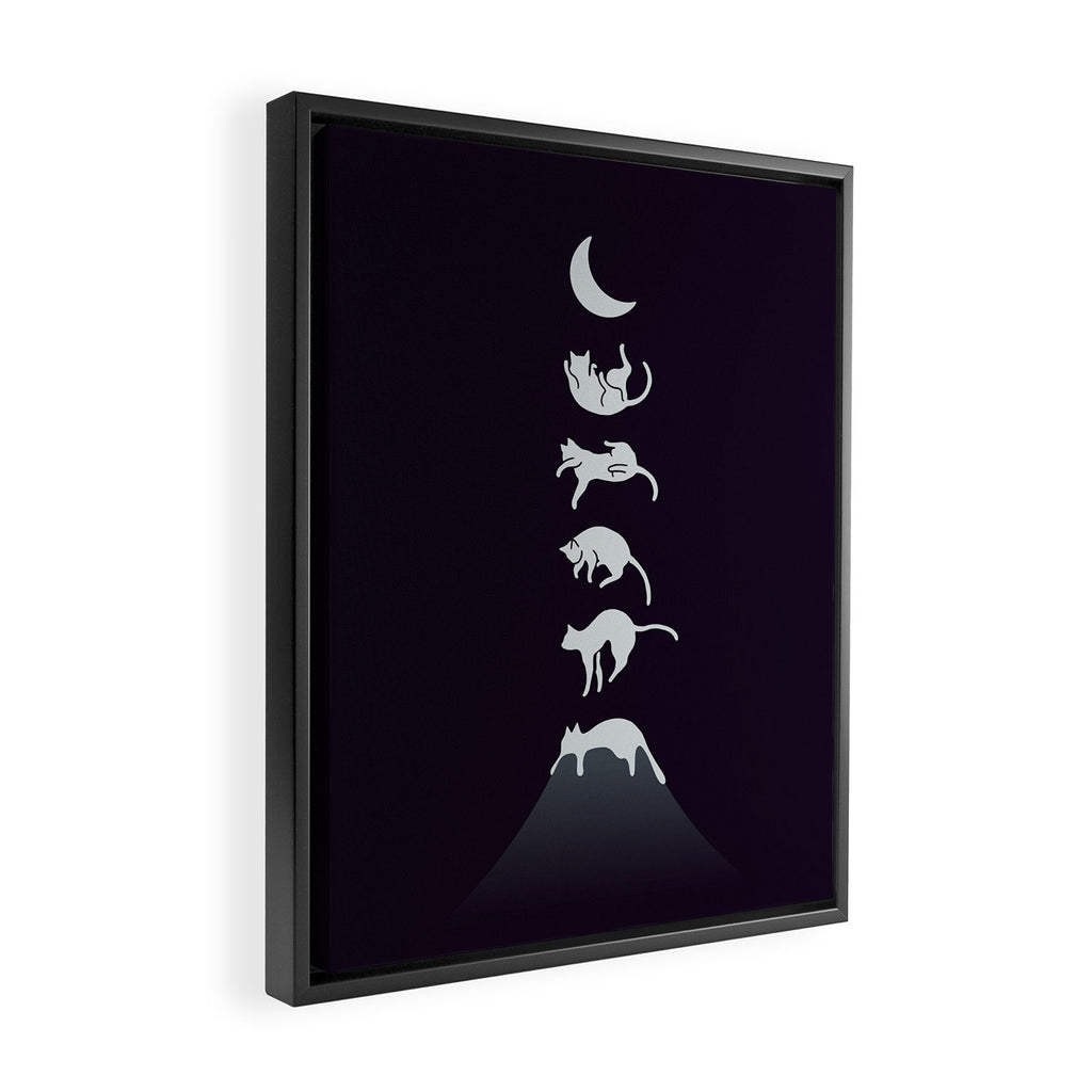 Cat Landscape 103: Falling Cat Moon Framed Canvas Print Gallery Image 2