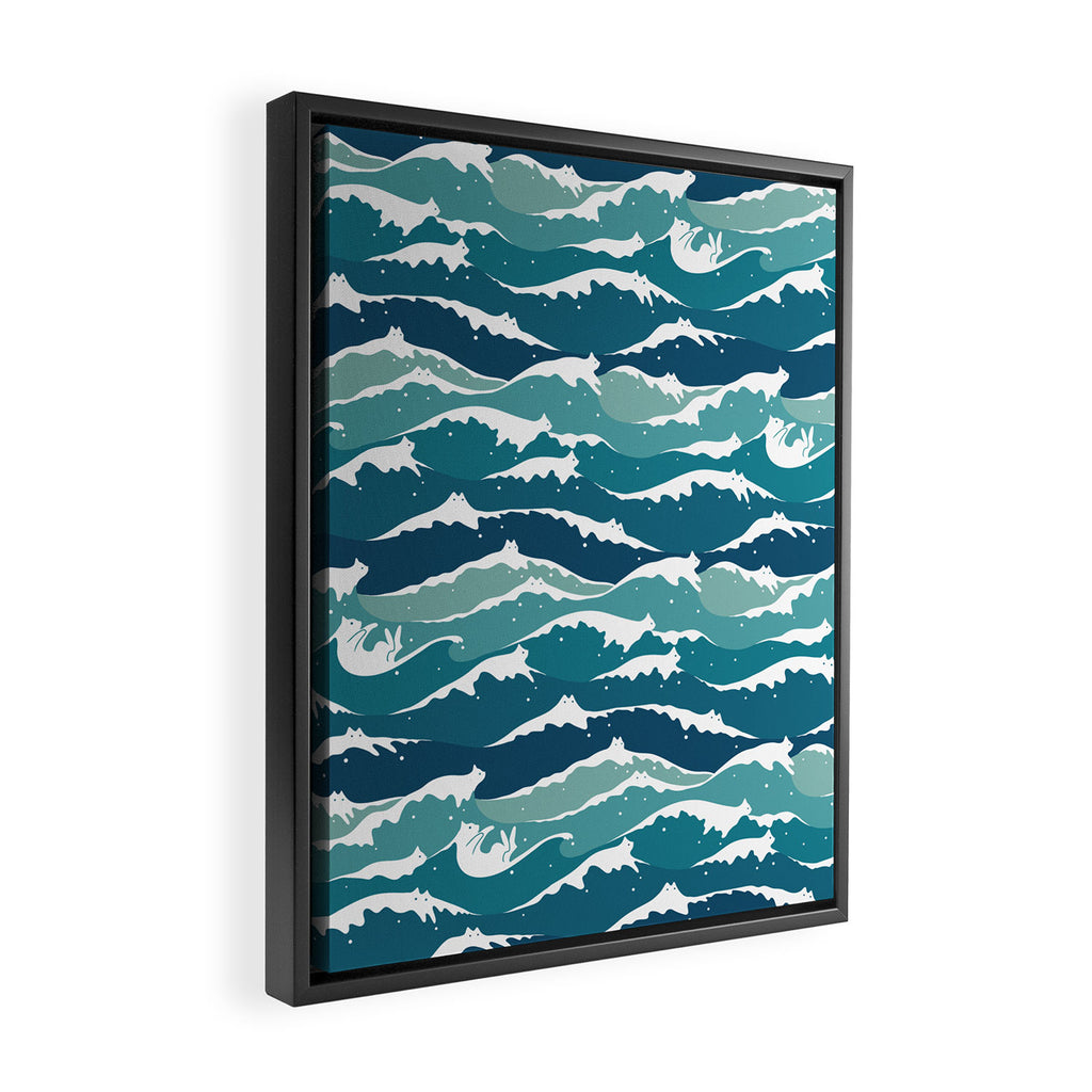 Cat waves pattern Framed Canvas Print Gallery Image 2