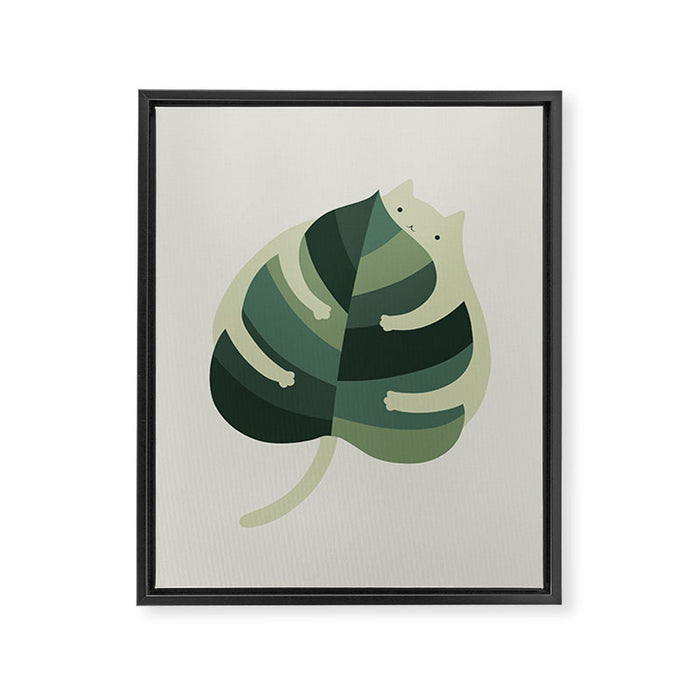 Monstera Cat Hug Framed Canvas Print Gallery Image 1