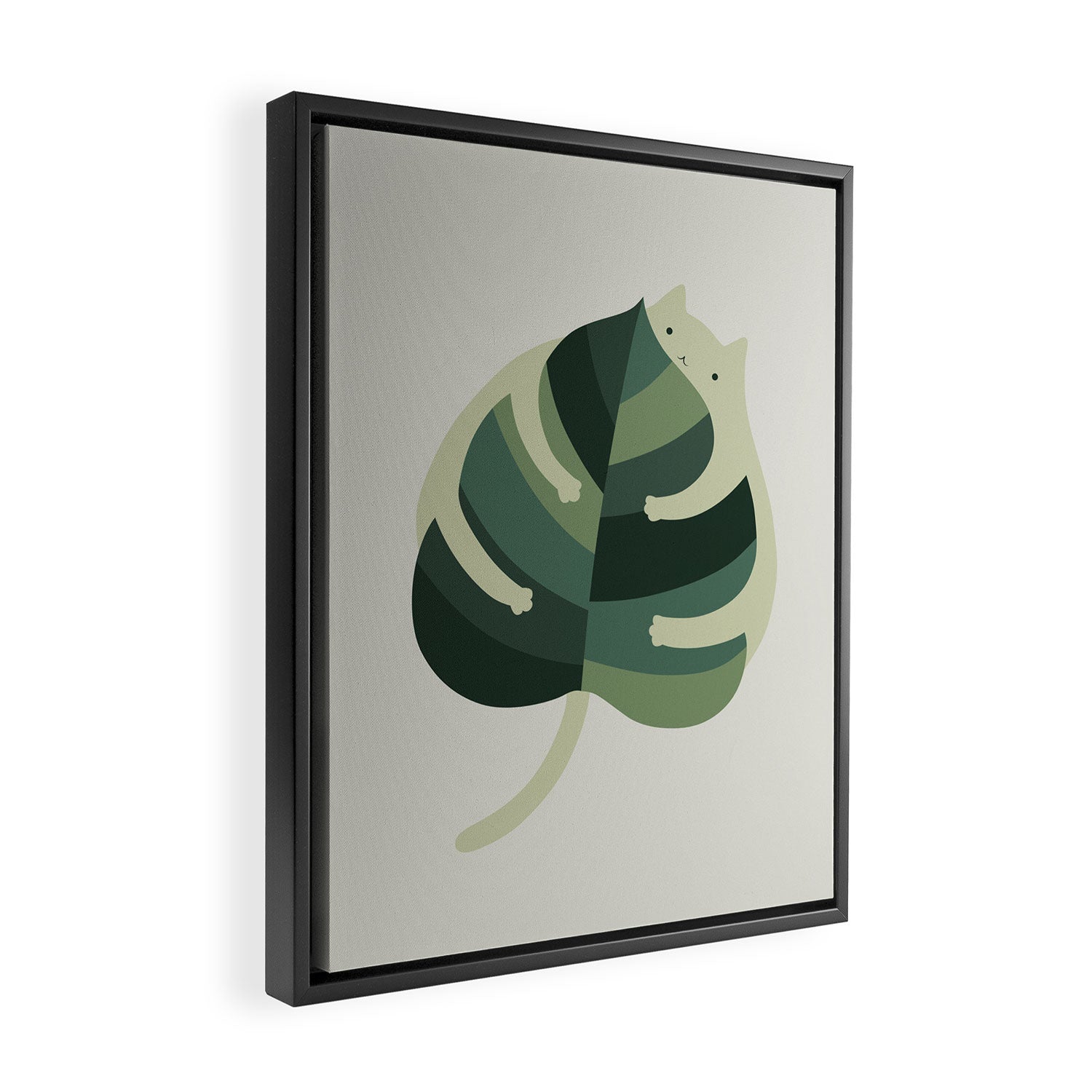 Monstera Cat Hug Framed Canvas Print Gallery Image 2