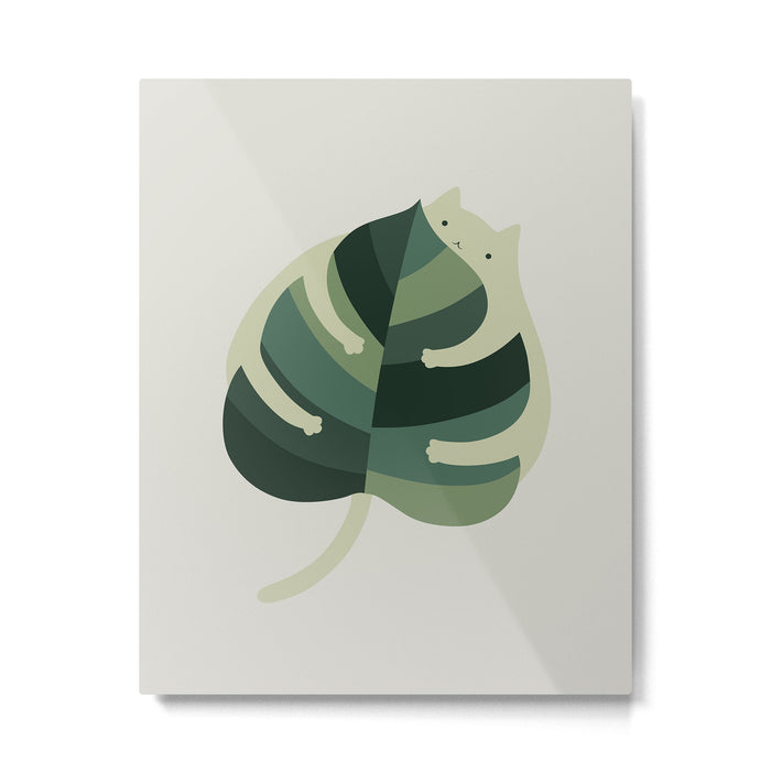 Monstera Cat Hug Metal Print Gallery Image 1