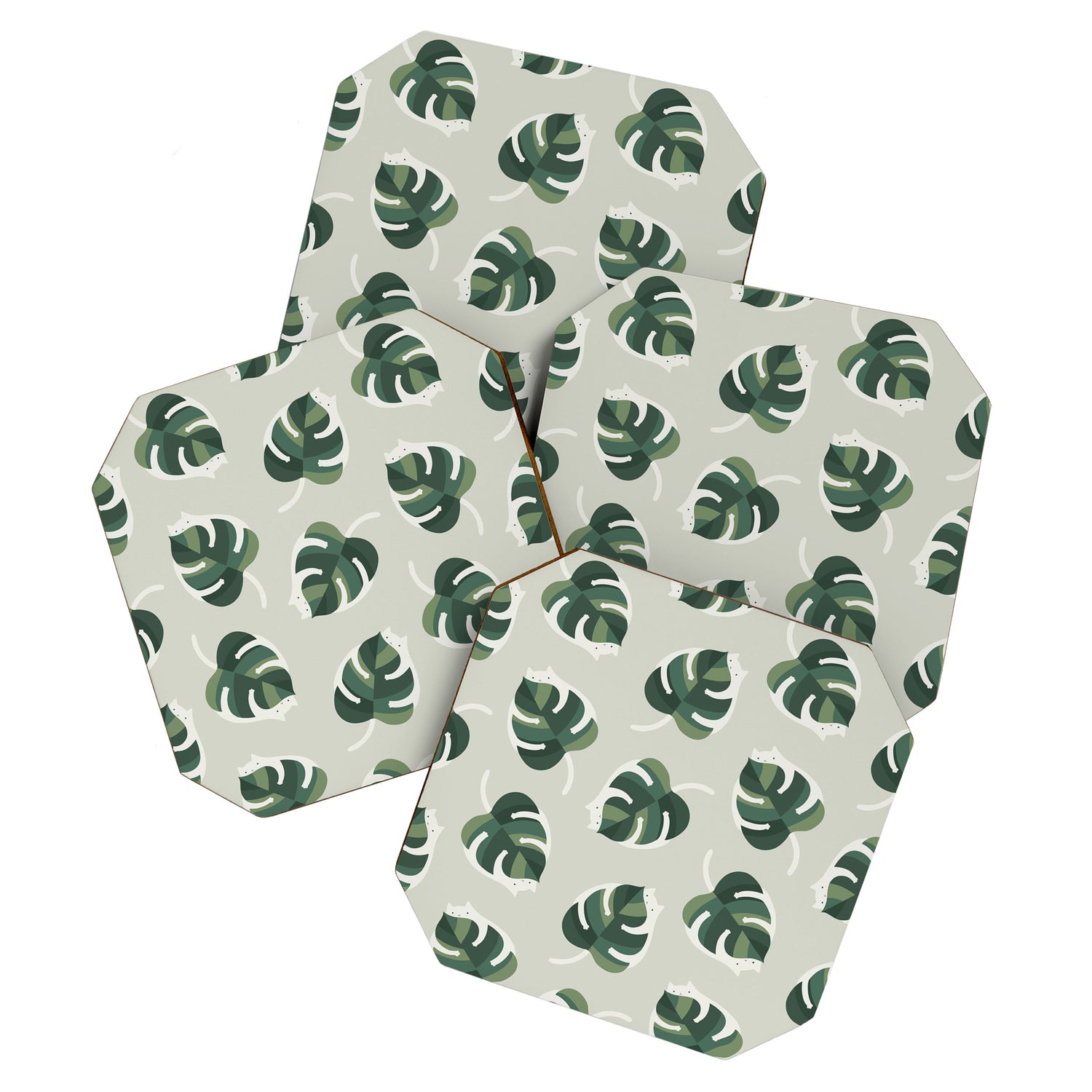 Monstera Cat pattern 1 Coaster Gallery Image 1