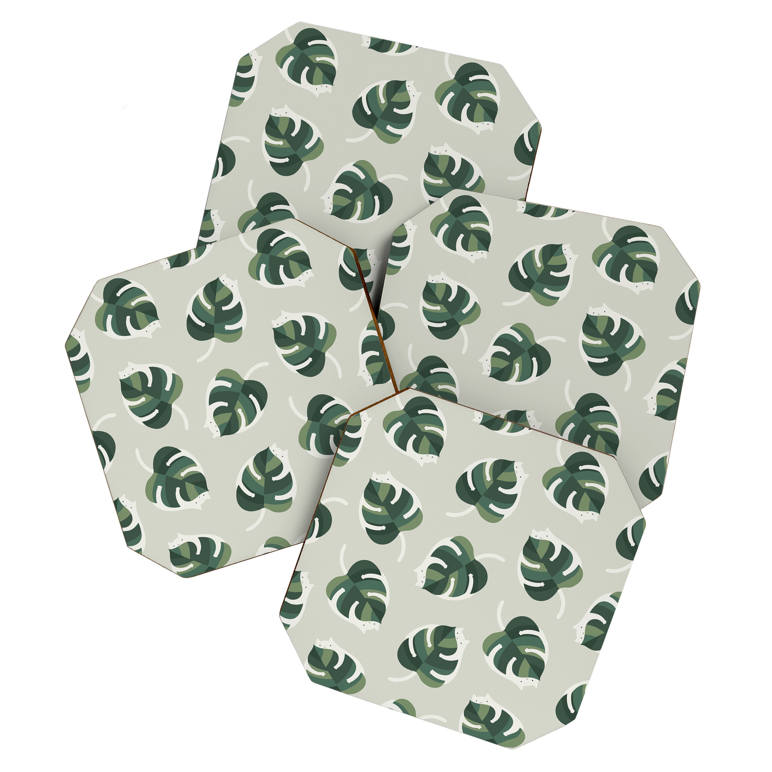 Monstera Cat pattern 1 Coaster Gallery Image 1