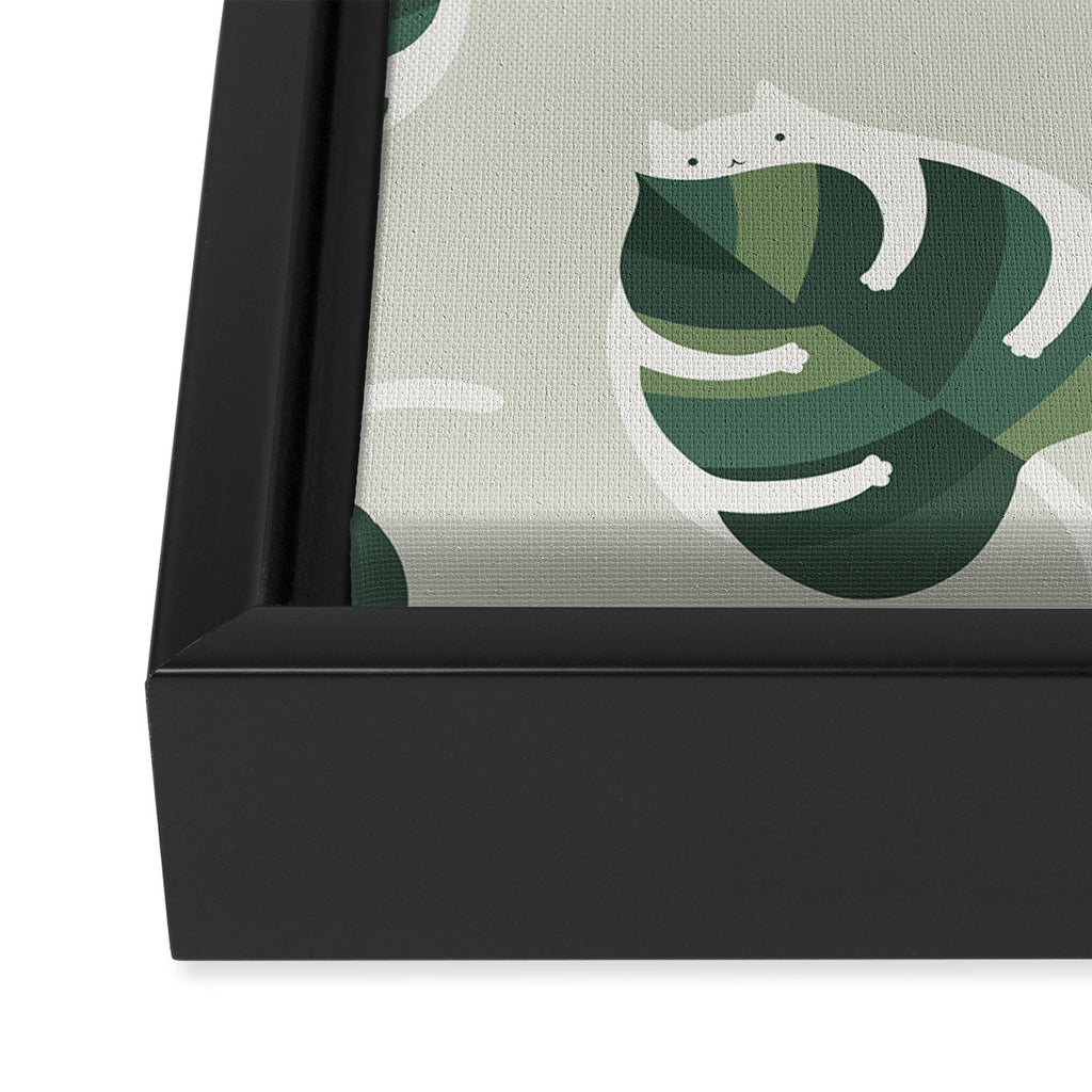 Monstera Cat pattern 1 Framed Canvas Print Gallery Image 3
