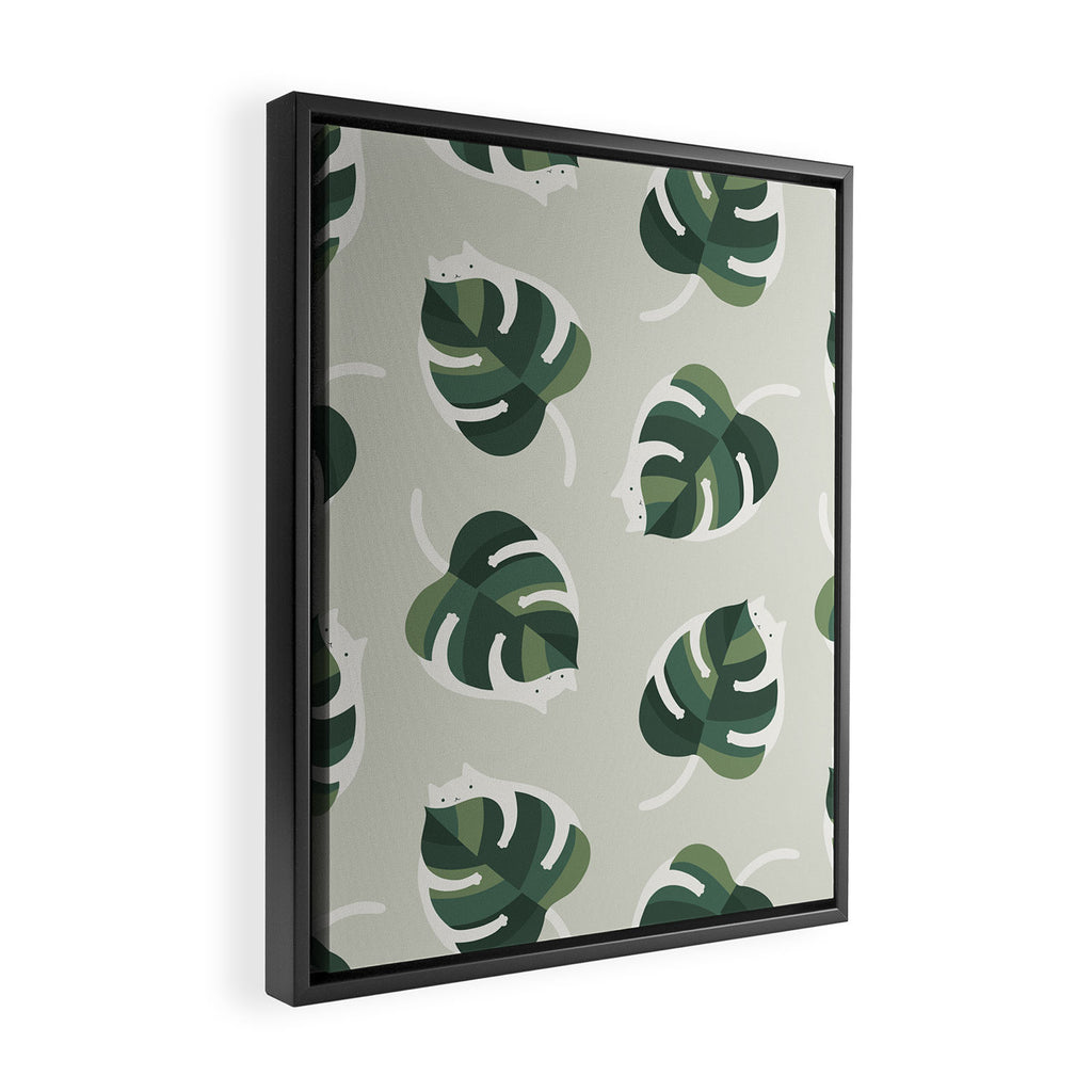 Monstera Cat pattern 1 Framed Canvas Print Gallery Image 2