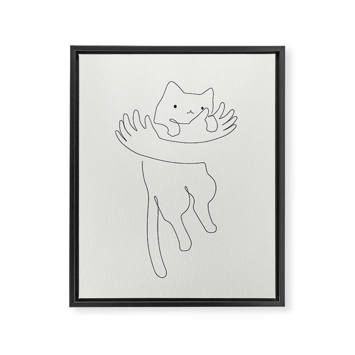 One Line Cat 2: Hug Framed Canvas Print Gallery Image 1