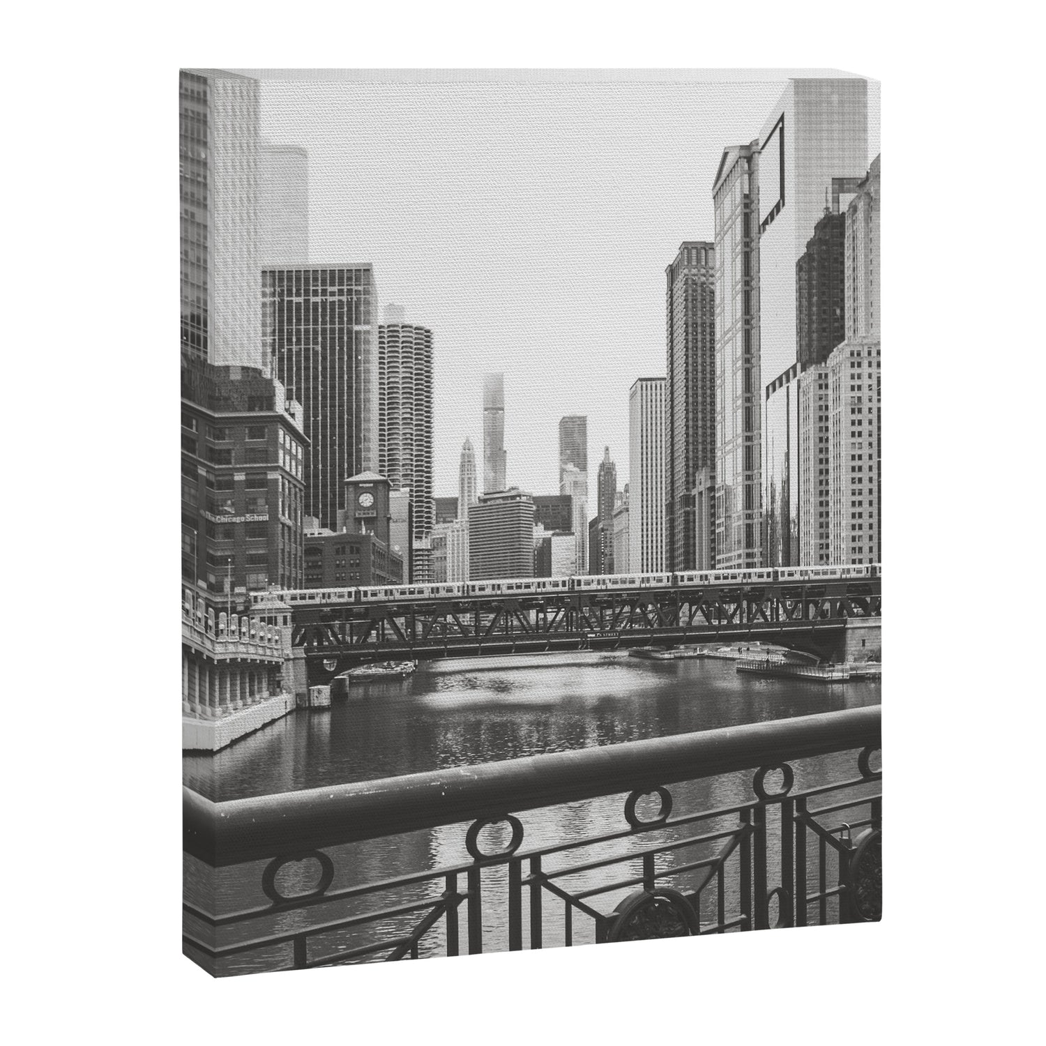 Chicago River Black and White Canvas Print Gallery Image 3