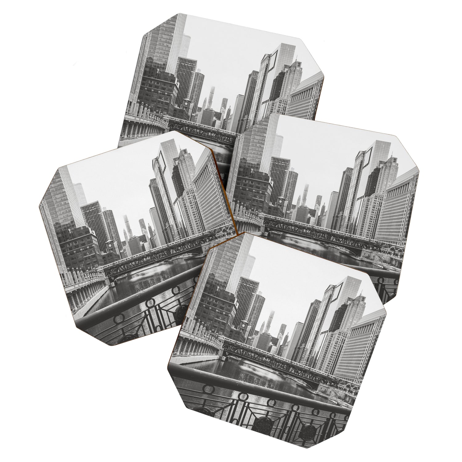 Chicago River Black and White Coaster Gallery Image 1