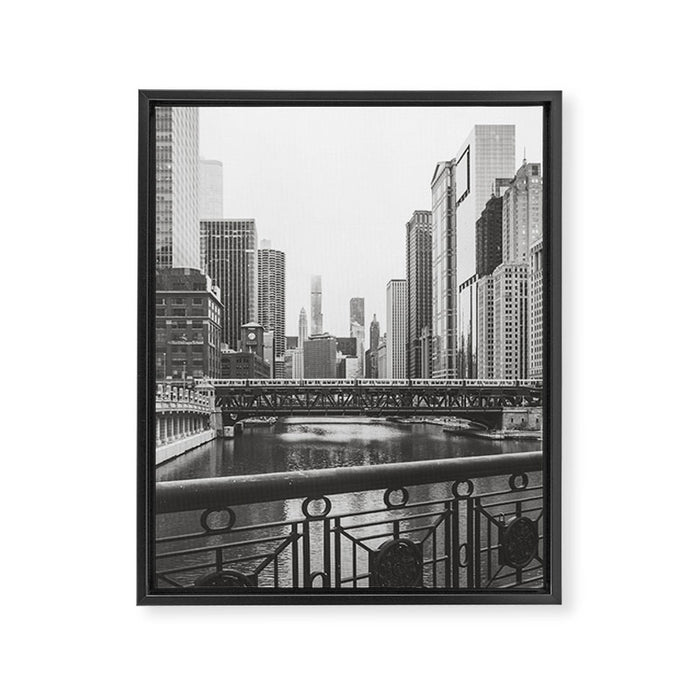 Chicago River Black and White Framed Canvas Print Gallery Image 1