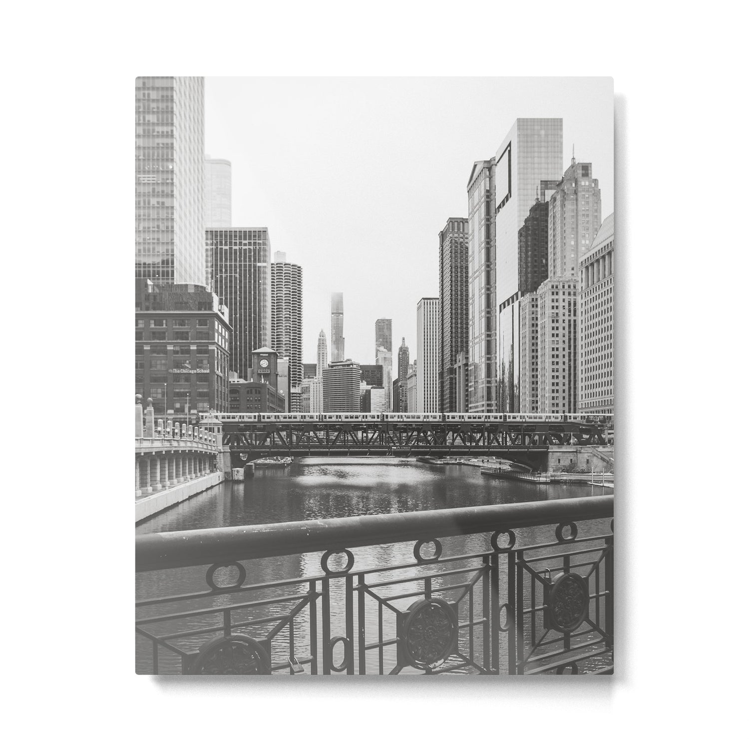 Chicago River Black and White Metal Print Gallery Image 4