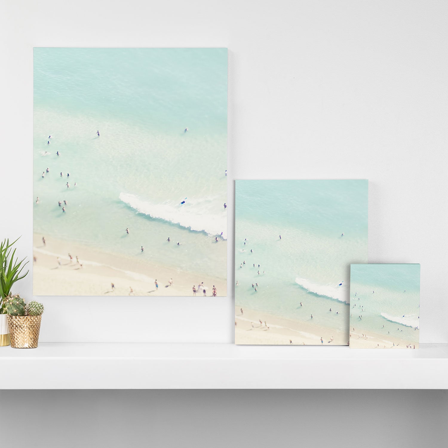 Aerial Beach - People - Pastel Ocean - Aerial Mint Green Sea - Crashing Waves - Travel photography Canvas Print Gallery Image 3