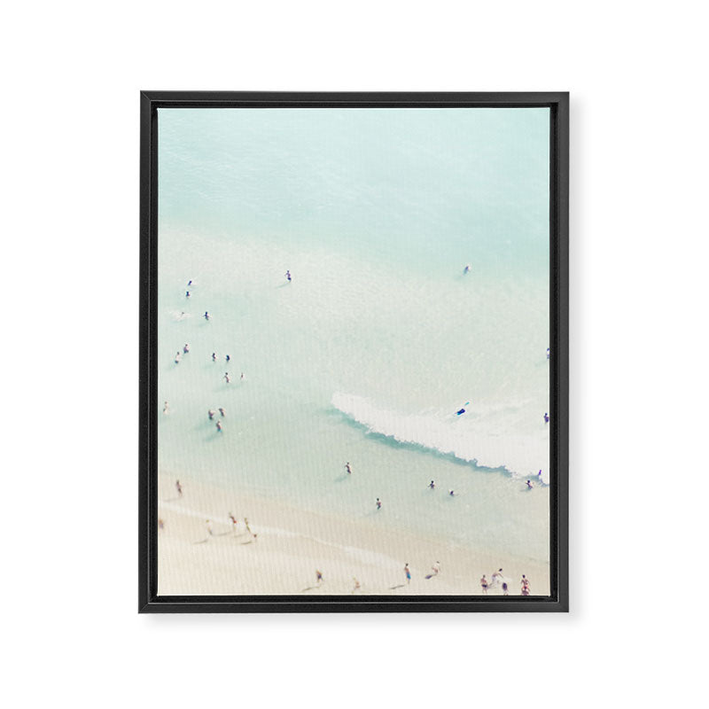 Aerial Beach - People - Pastel Ocean - Aerial Mint Green Sea - Crashing Waves - Travel photography Framed Canvas Print Gallery Image 3
