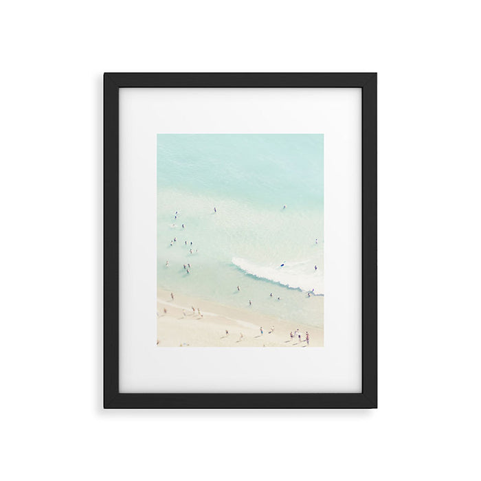 Aerial Beach - People - Pastel Ocean - Aerial Mint Green Sea - Crashing Waves - Travel photography Framed Art Print Gallery Image 1
