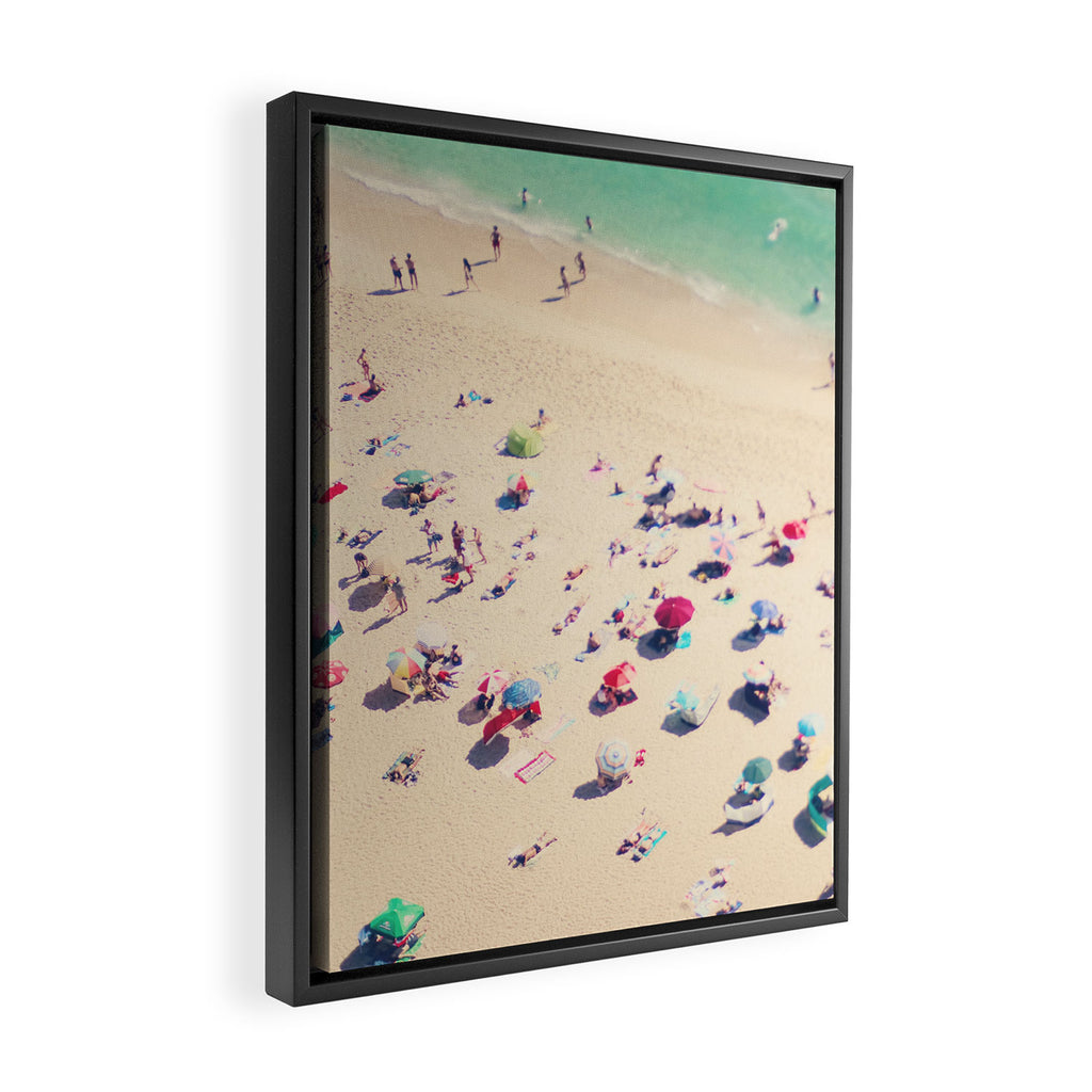 Aerial Beach Photography - Ocean Print - Colorful Beach Umbrellas - Sea photo by Ingrid Beddoes Framed Canvas Print Gallery Image 2