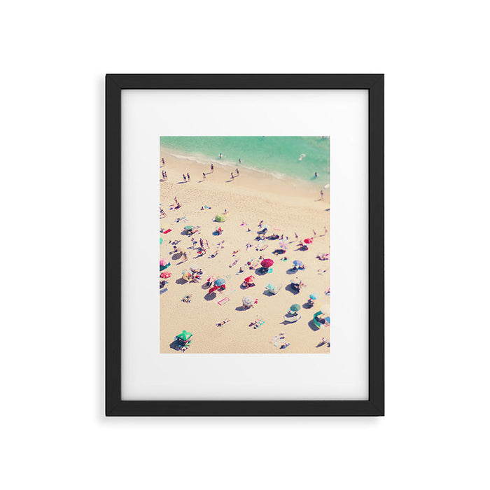 Aerial Beach Photography - Ocean Print - Colorful Beach Umbrellas - Sea photo by Ingrid Beddoes Framed Art Print Gallery Image 1