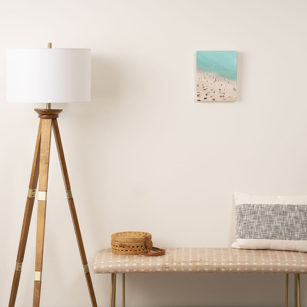 Aerial Beach Photography -  Pastel Ocean  - Colorful Beach Umbrellas - Sea Travel photography Canvas Print Gallery Image 2