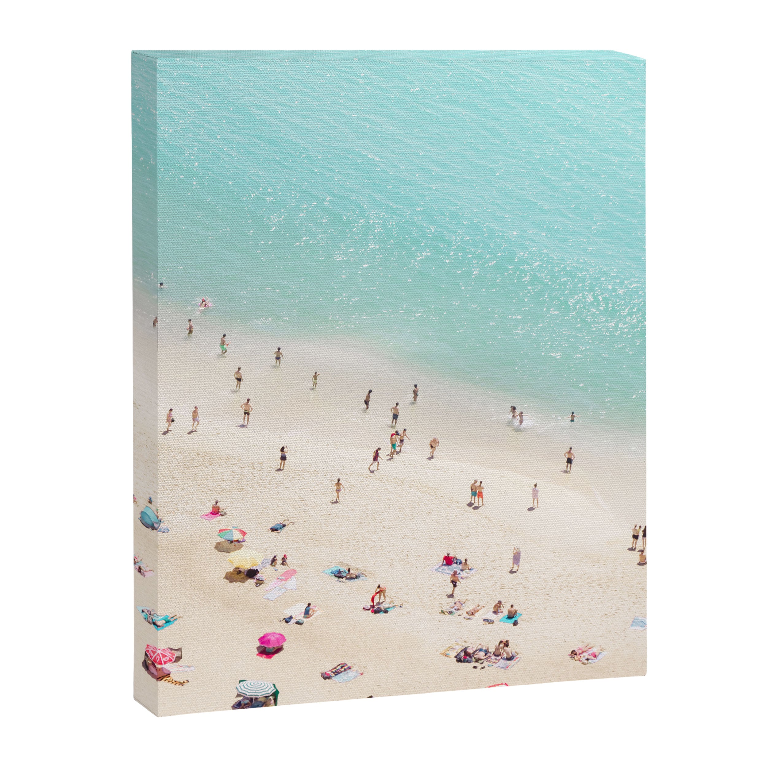 Aerial Beach Photography -  Pastel Ocean  - Colorful Beach Umbrellas - Sea Travel photography Canvas Print Gallery Image 6