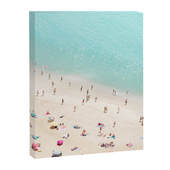 Aerial Beach Photography -  Pastel Ocean  - Colorful Beach Umbrellas - Sea Travel photography Canvas Print Gallery Image 1