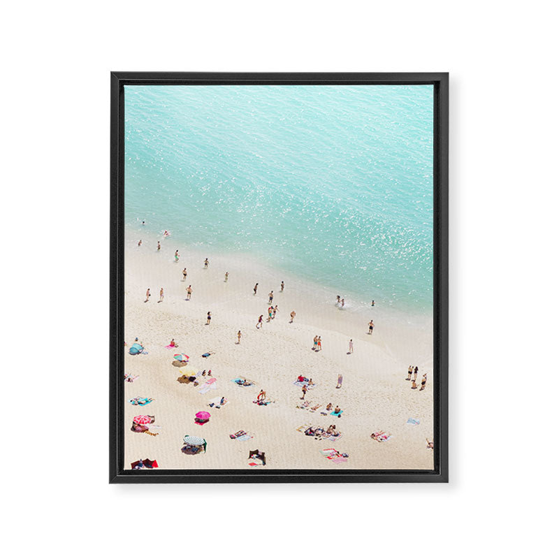 Aerial Beach Photography -  Pastel Ocean  - Colorful Beach Umbrellas - Sea Travel photography Framed Canvas Print Gallery Image 6