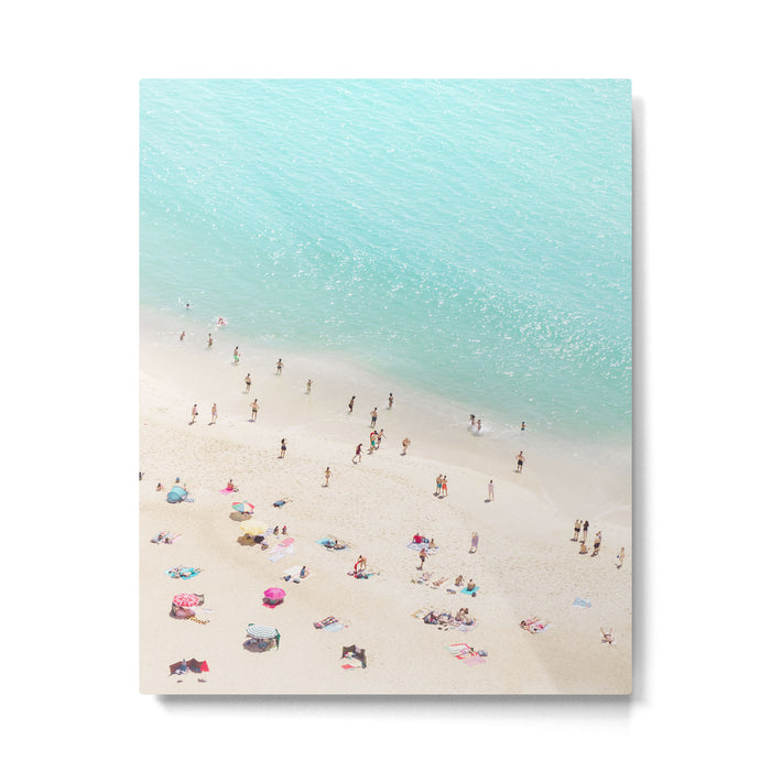 Aerial Beach Photography -  Pastel Ocean  - Colorful Beach Umbrellas - Sea Travel photography Metal Print Gallery Image 1