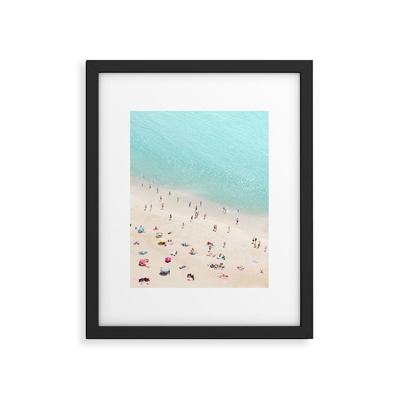 Aerial Beach Photography -  Pastel Ocean  - Colorful Beach Umbrellas - Sea Travel photography Framed Art Print Gallery Image 5