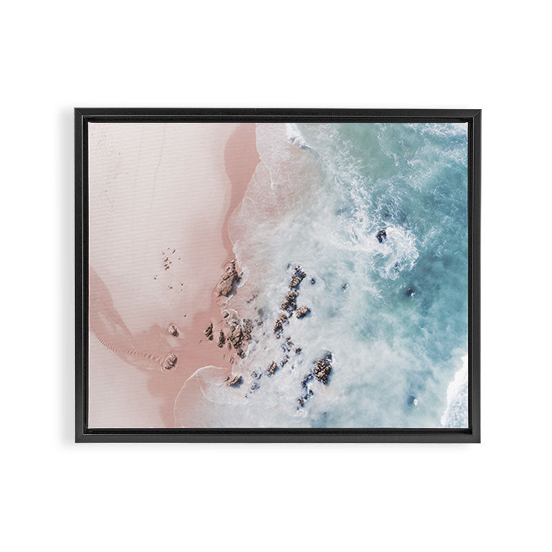 Aerial Beach Print - Pink Sand Beach - Ocean -  Sea Travel photography - Original Sea Bliss Framed Canvas Print Gallery Image 14