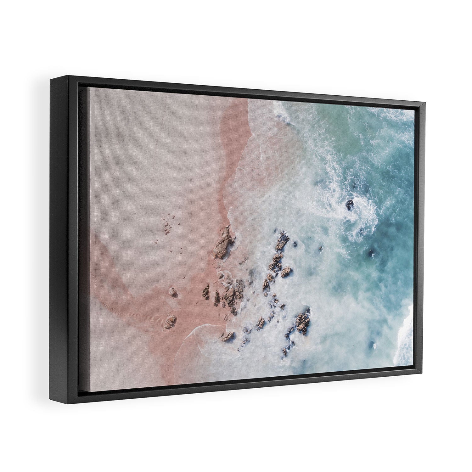Aerial Beach Print - Pink Sand Beach - Ocean -  Sea Travel photography - Original Sea Bliss Framed Canvas Print Gallery Image 2