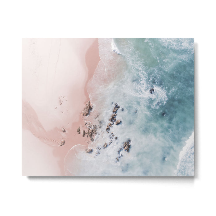 Aerial Beach Print - Pink Sand Beach - Ocean -  Sea Travel photography - Original Sea Bliss Metal Print Gallery Image 1