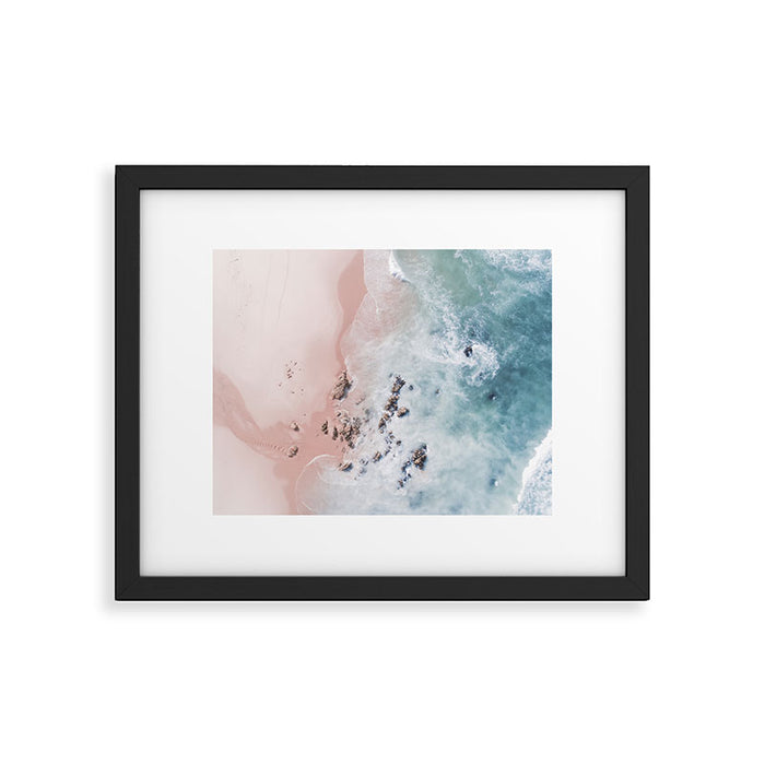Aerial Beach Print - Pink Sand Beach - Ocean -  Sea Travel photography - Original Sea Bliss Framed Art Print Gallery Image 1