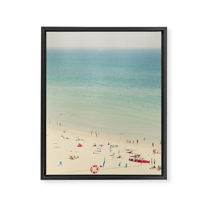 Aerial Crowded Beach - Pastel Beach - Ocean Print - Sea Travel photography Framed Canvas Print Gallery Image 1