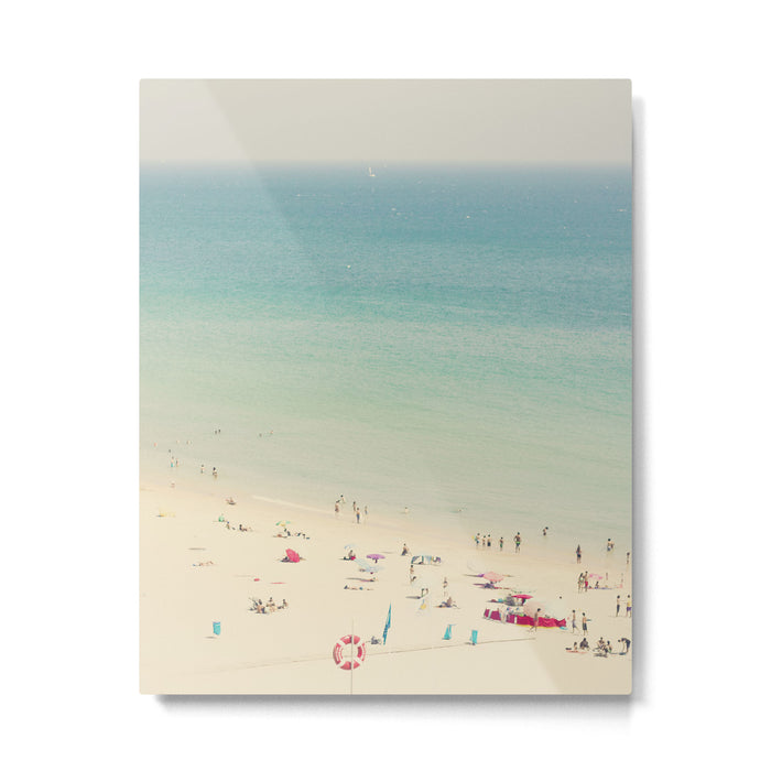 Aerial Crowded Beach - Pastel Beach - Ocean Print - Sea Travel photography Metal Print Gallery Image 1