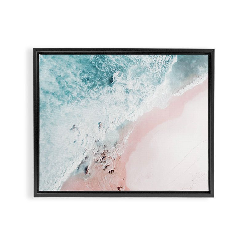 Aerial Ocean Print - Aerial Beach - Pastel Pink Sand - Sea -Travel photography by Ingrid Beddoes Framed Canvas Print Gallery Image 6