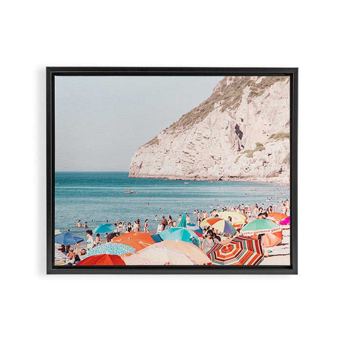 Beach - Colorful Sun Umbrellas two series - Ocean - Travel photography Framed Canvas Print Gallery Image 1