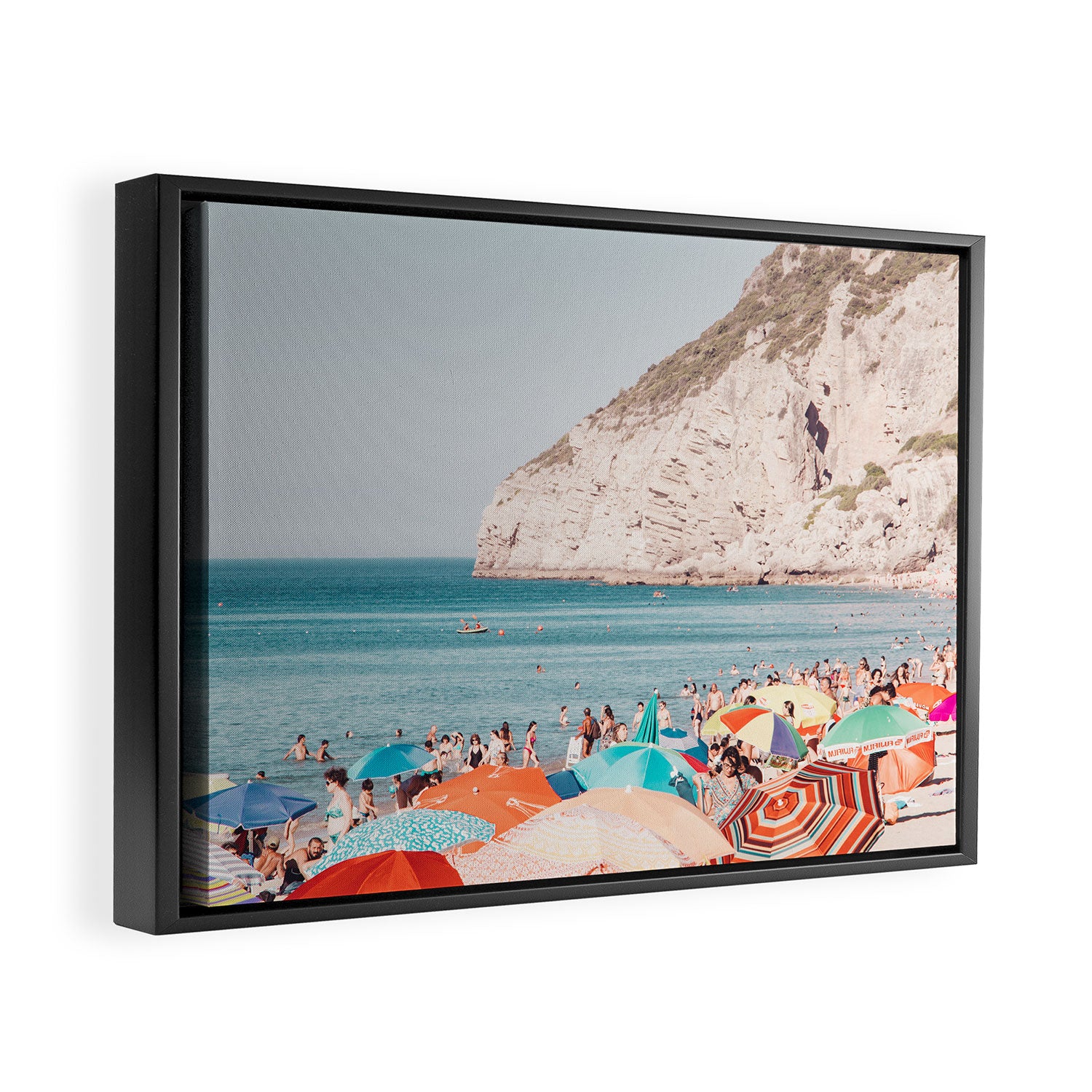 Beach - Colorful Sun Umbrellas two series - Ocean - Travel photography Framed Canvas Print Gallery Image 2