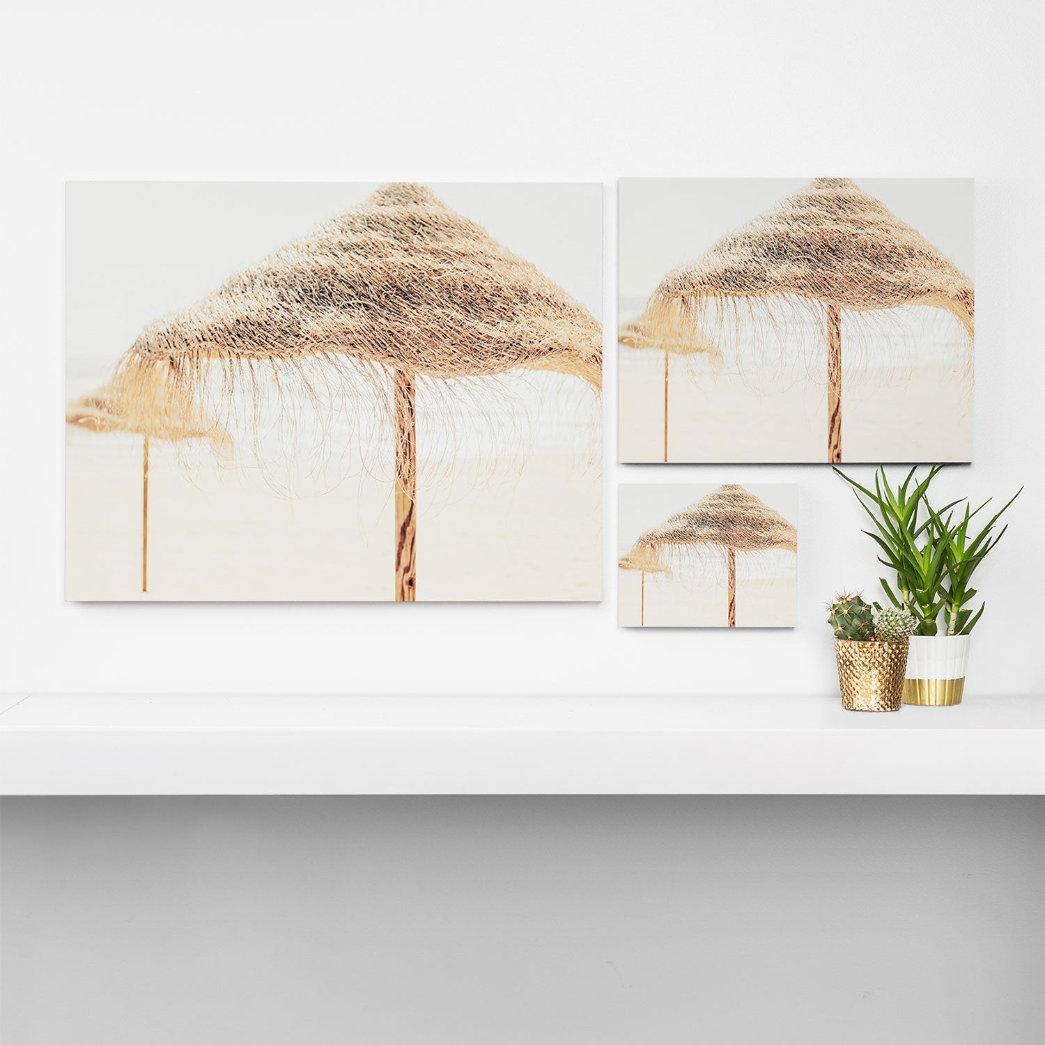Beach Dreams III - straw beach umbrellas photography by Ingrid Beddoes Canvas Print Gallery Image 3