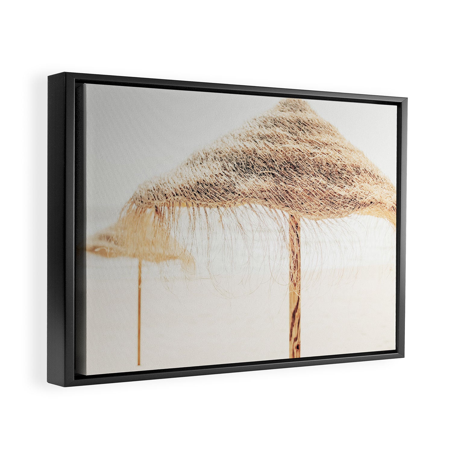 Beach Dreams III - straw beach umbrellas photography by Ingrid Beddoes Framed Canvas Print Gallery Image 2