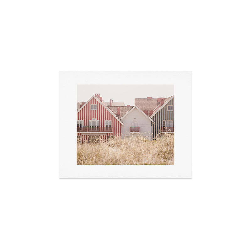 Beach Houses - red and blue stripped coastal house - travel photography Art Print Gallery Image 1
